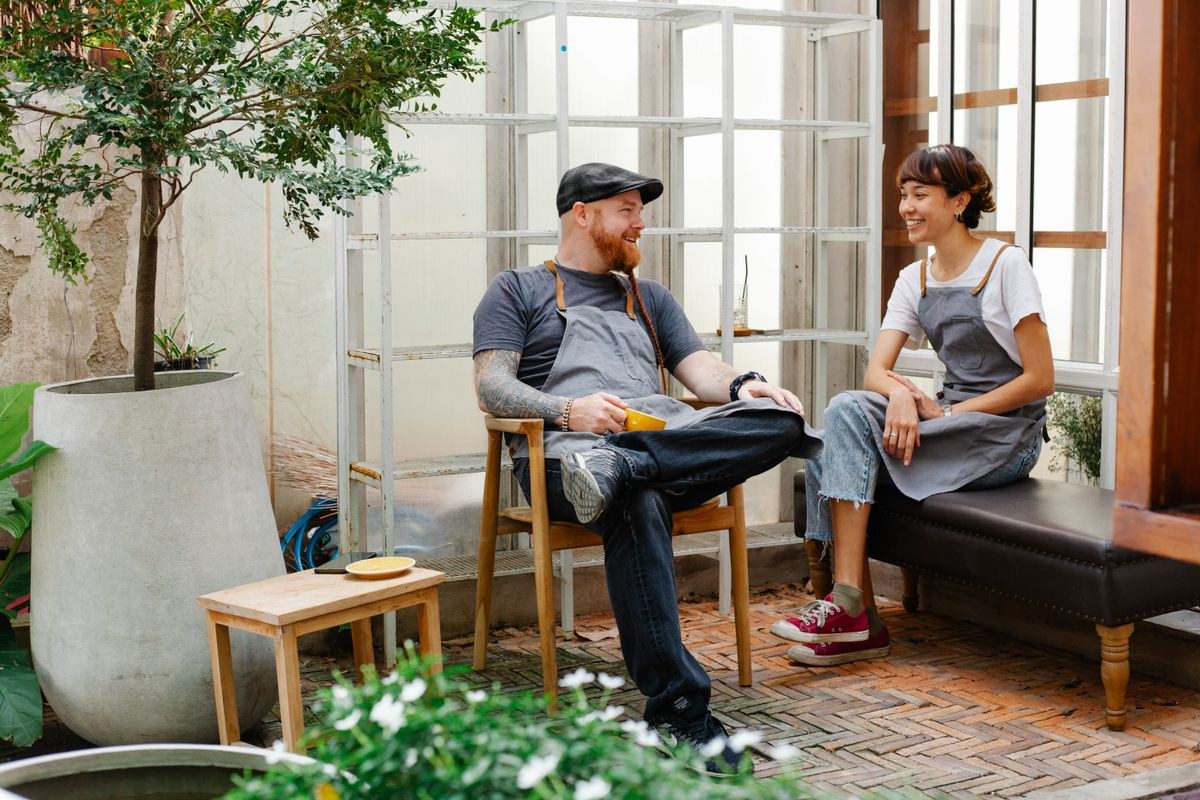 Friends having a fun conversation over coffee